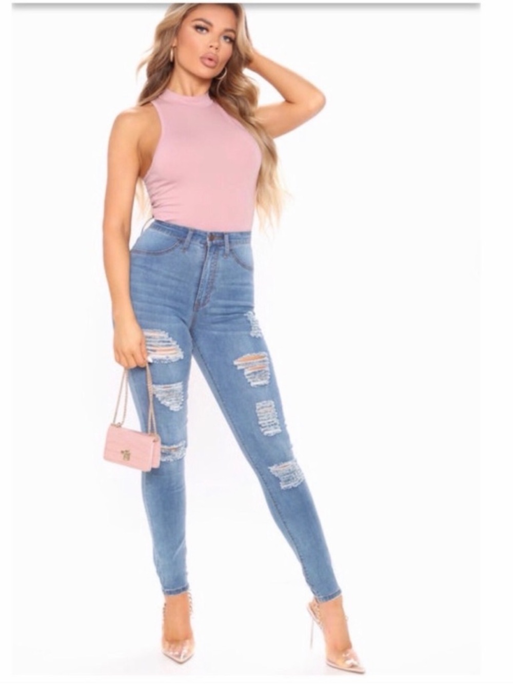 Fashion Nova Mel Sleeveless Mock Neck bodysuit-Mauve
